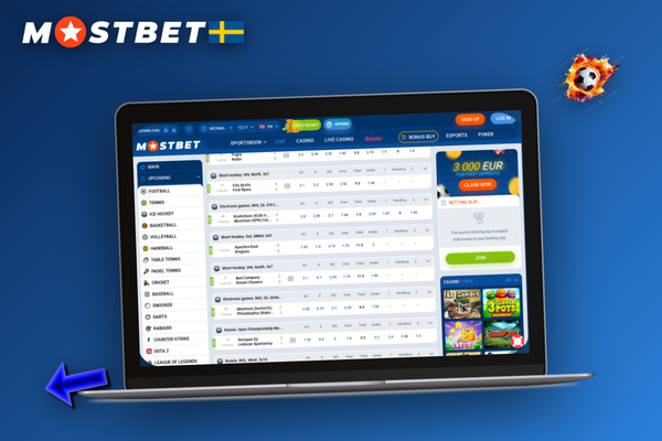 Mostbet-konto synkroniserat mellan PC och telefon med pil som visar sömlös övergång