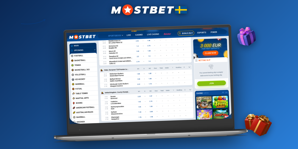 Mostbet inloggning och registrering på laptop och mobil med välkomstbonus